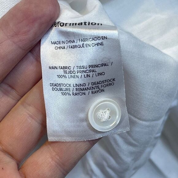 Reformation White Linen Collared Sleeveless Mini Dress Size 10 - Picture 6 of 11